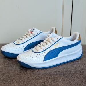 Puma Men's GV Special White and Blue Sneakers with Gold Accents